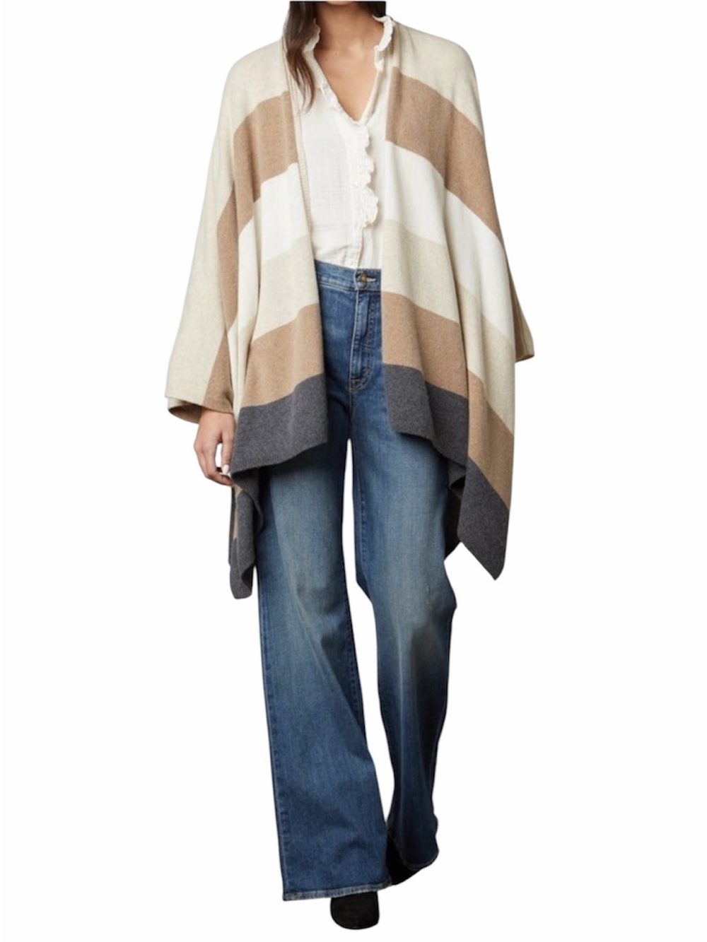 Velvet by Graham & Spencer | m Jonas Striped Wool-Blend Poncho Wool Blend M/L
